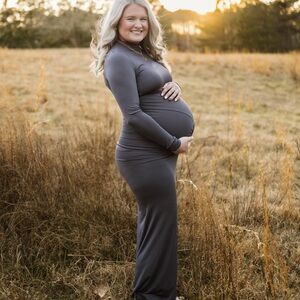 Brown Long Sleeve Maternity Dress